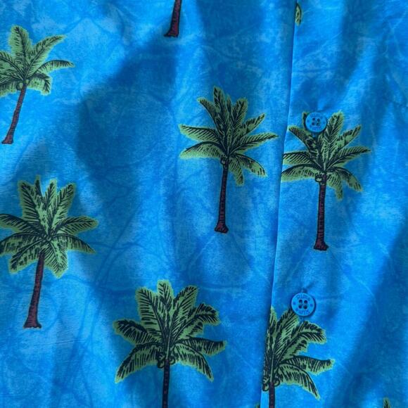 RIMA | VTG 90s Hawaiian Print Silk Blue Button Down Shirt Summer Men's Size M - Picture 3 of 8